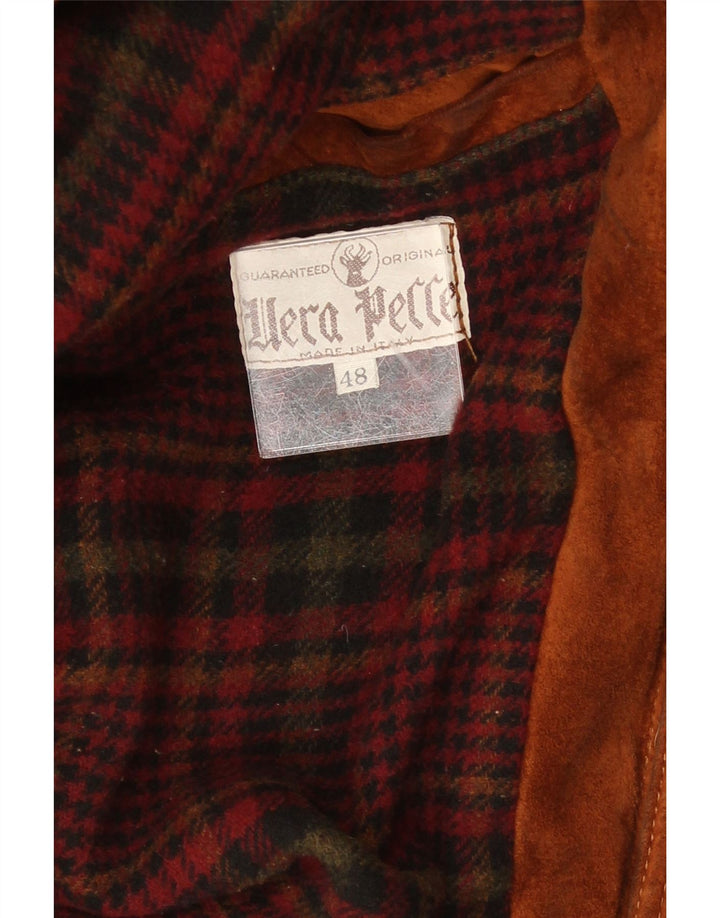Chaqueta de cuero vintage para hombre IT 48 cuero marrón medio