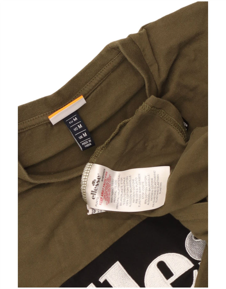 Ellesse Hombre Camiseta gráfica Top Medium Khaki Colorblock Algodón