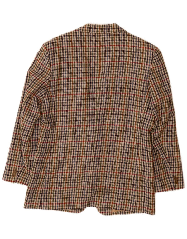 DAKS Womens Loose Fit 2 Button Blazer Jacket UK 10 Small Beige Houndstooth