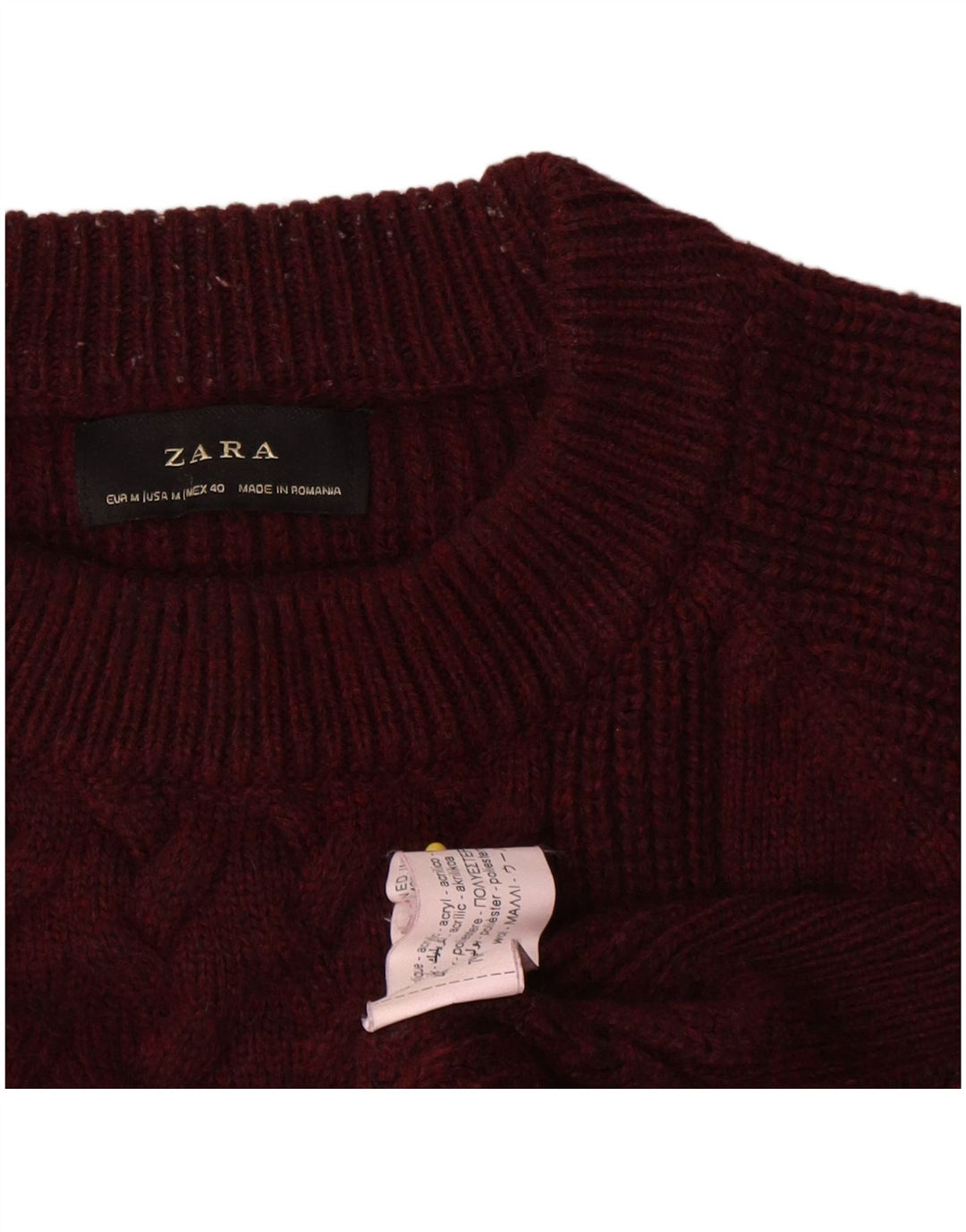 Zara Hombre Jersey Cuello Redondo Lana Medio Burdeos