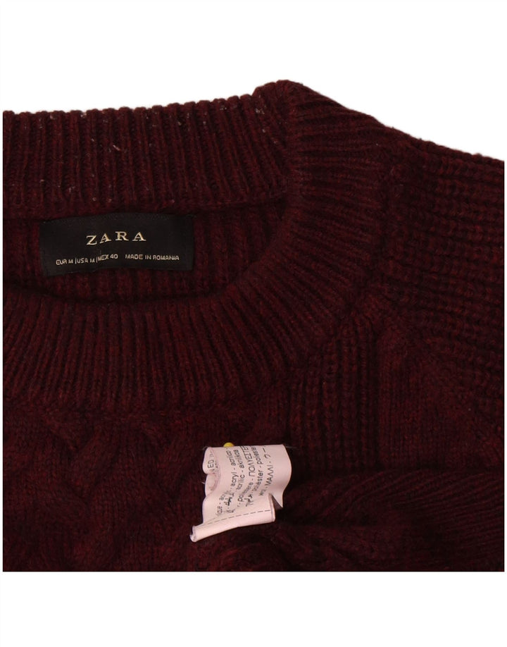 Zara Hombre Jersey Cuello Redondo Lana Medio Burdeos