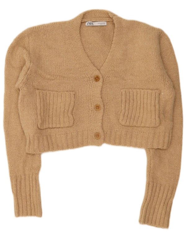 Zara Mujer Crop Cardigan Suéter UK 44 Medio Beige