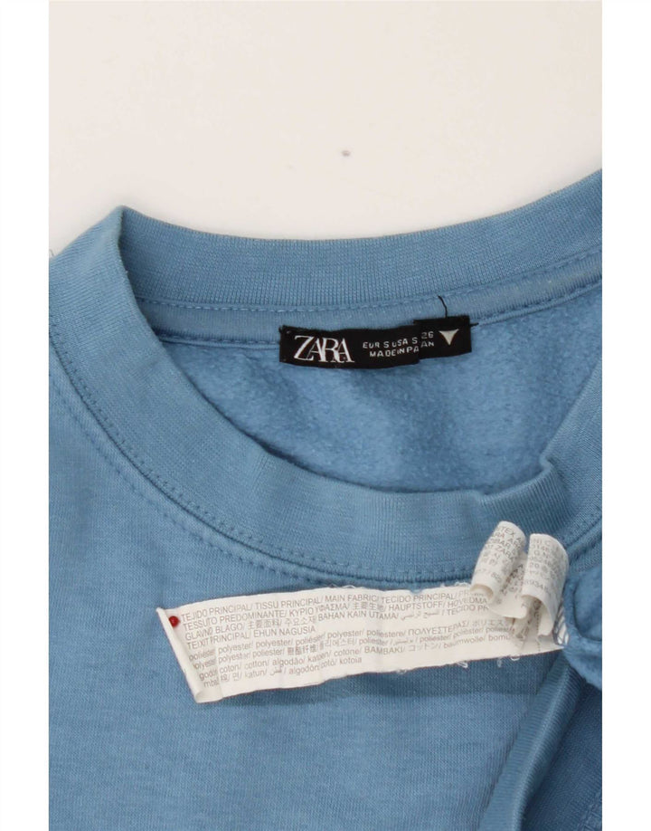 Zara Mujer Crop Sudadera Jumper UK 10 Small Azul Poliéster