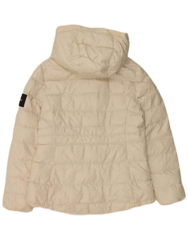 CALVIN KLEIN Chaqueta acolchada con capucha para mujer UK 14 Mediana Off White Poliéster