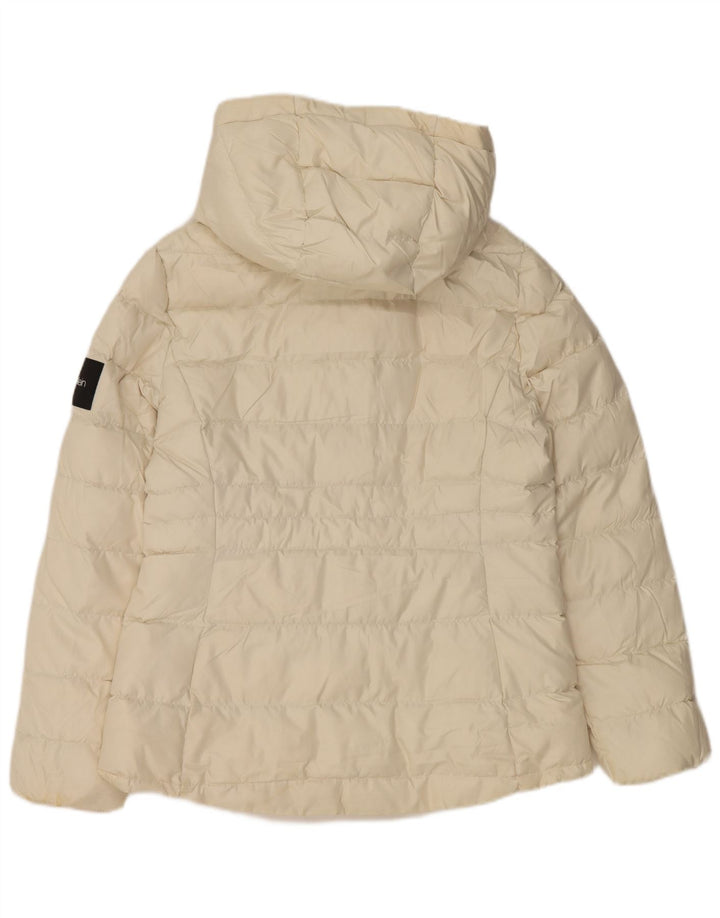 CALVIN KLEIN Chaqueta acolchada con capucha para mujer UK 14 Mediana Off White Poliéster