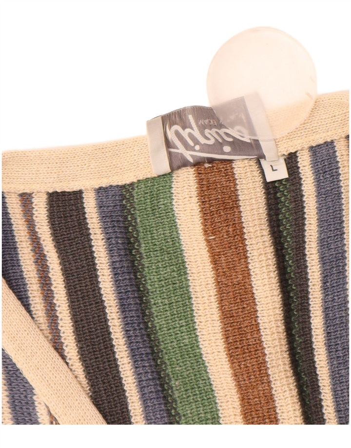 Vintage hombres Cardigan suéter grande multicolor rayas algodón