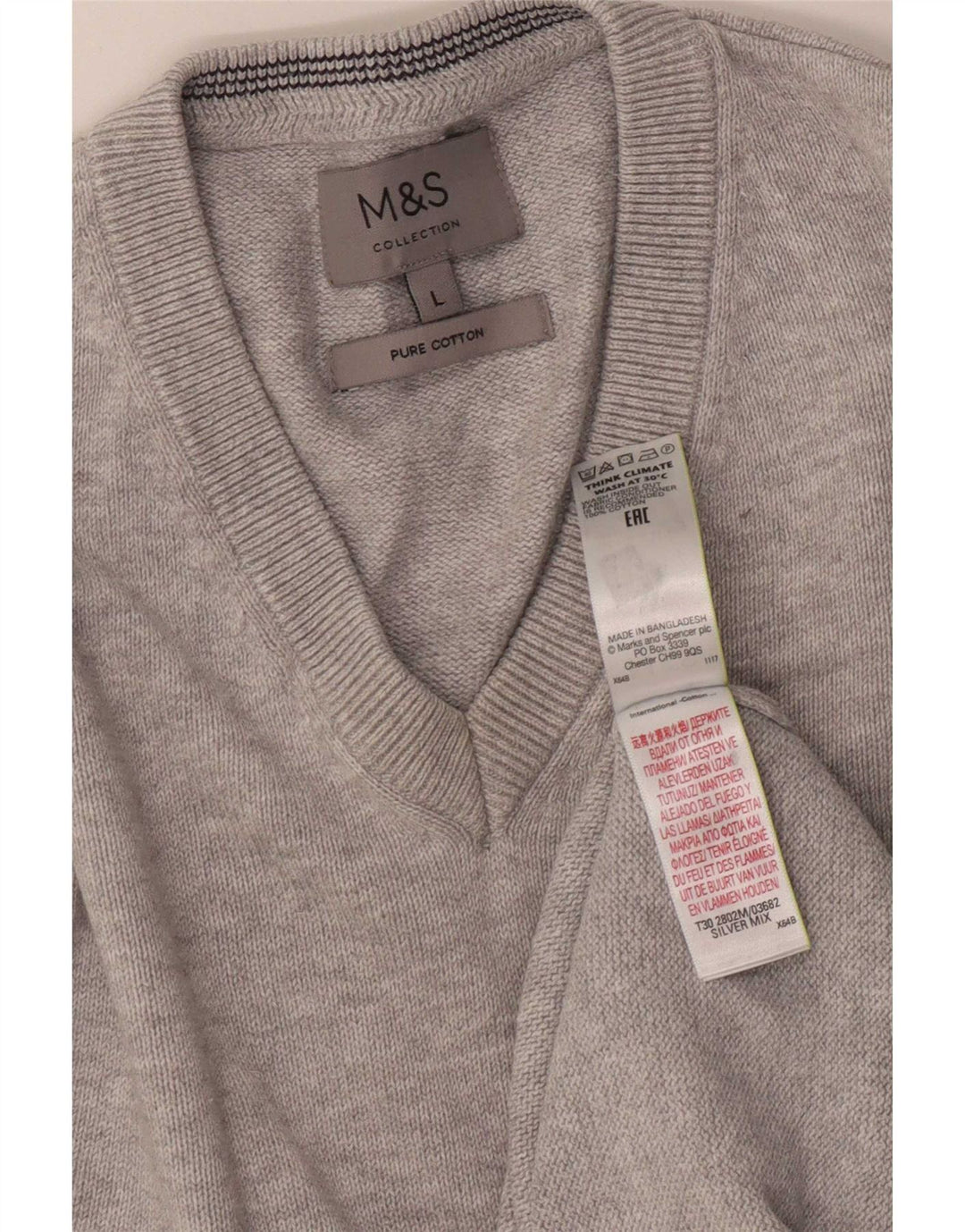 Marks & Spencer Jersey con cuello en V para hombre de algodón moteado gris grande