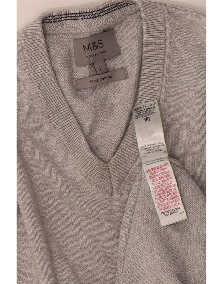 Marks & Spencer Jersey con cuello en V para hombre de algodón moteado gris grande