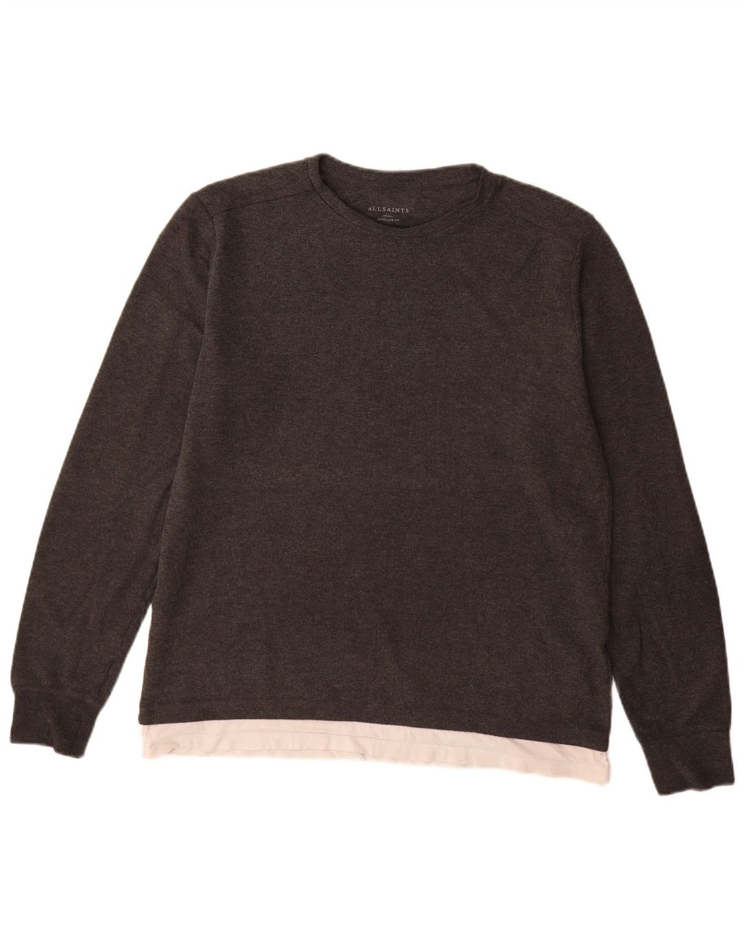 All Saints Suéter tipo jersey con cuello barco y corte largo para hombre, talla pequeña, gris