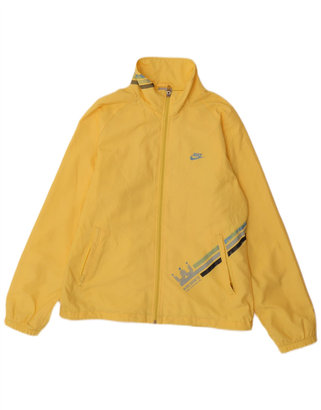 NIKE Chaqueta impermeable gráfica para mujer UK 12 Medium Yellow Nylon