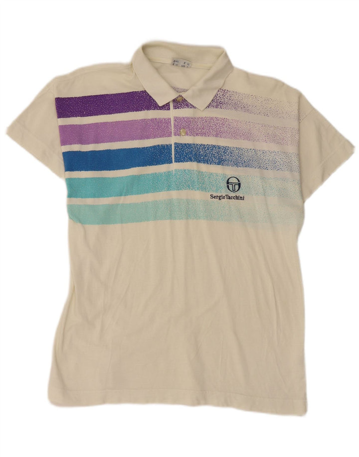 SERGIO TACCHINI Polo de hombre pequeño de algodón a rayas blanco roto