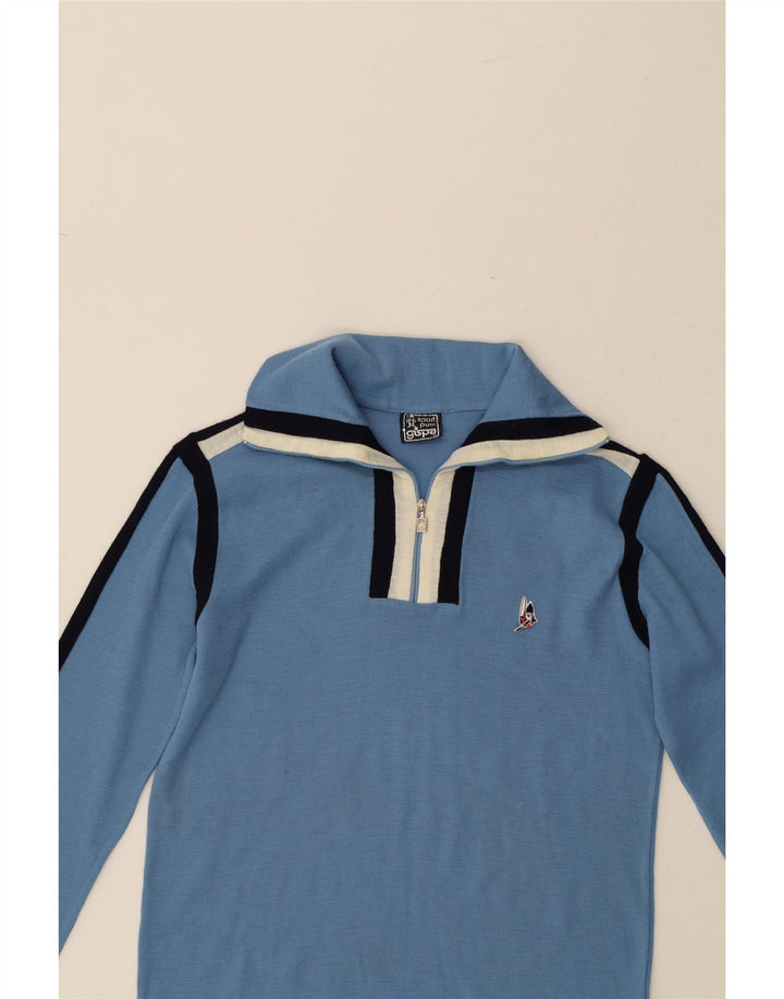 GISPA Mens Zip Neck Jumper Sweater IT 50 Medium Blue Colourblock Wool Vintage Gispa and Second-Hand Gispa from Messina Hembry 