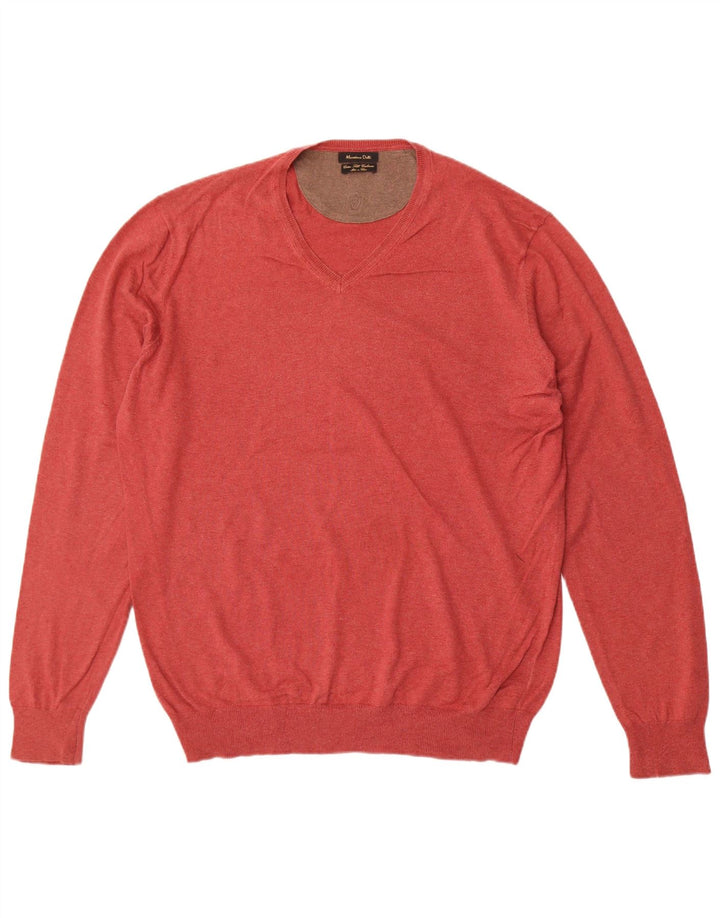 Massimo Dutti Jersey Hombre Cuello Pico XL Rojo Algodón
