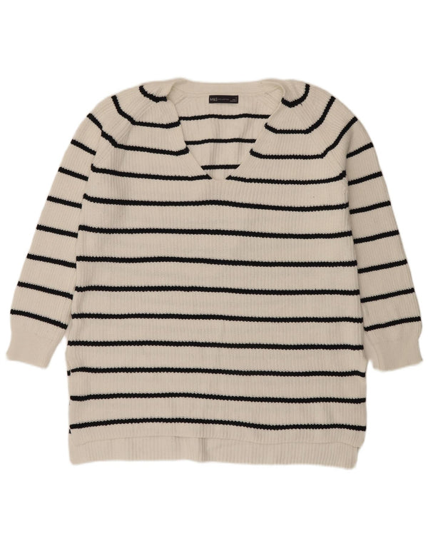 Marks & Spencer Suéter con Cuello en V para Mujer UK 40 Mediano Rayas Blancas