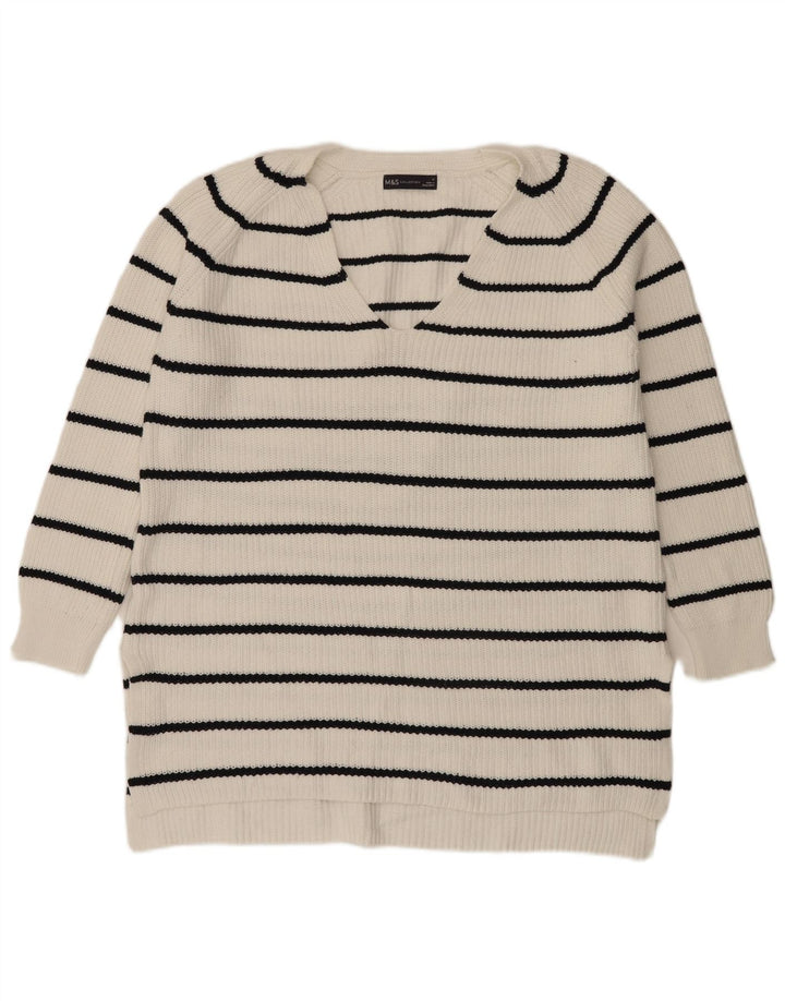 Marks & Spencer Suéter con Cuello en V para Mujer UK 40 Mediano Rayas Blancas