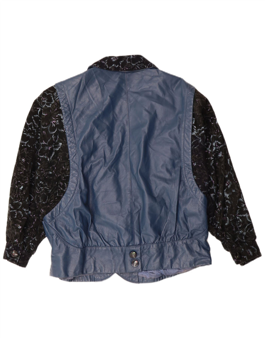 Vintage mujer chaqueta de cuero Reino Unido 14 grande azul floral retro