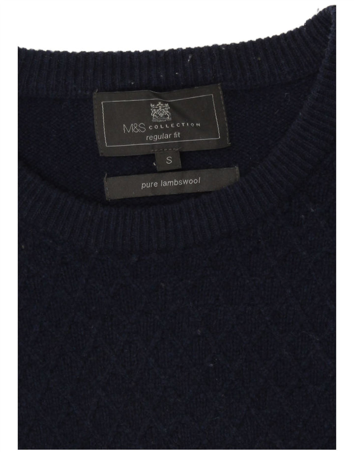 Marks & Spencer Suéter tipo jersey con cuello redondo y corte regular para hombre, talla pequeña, azul marino