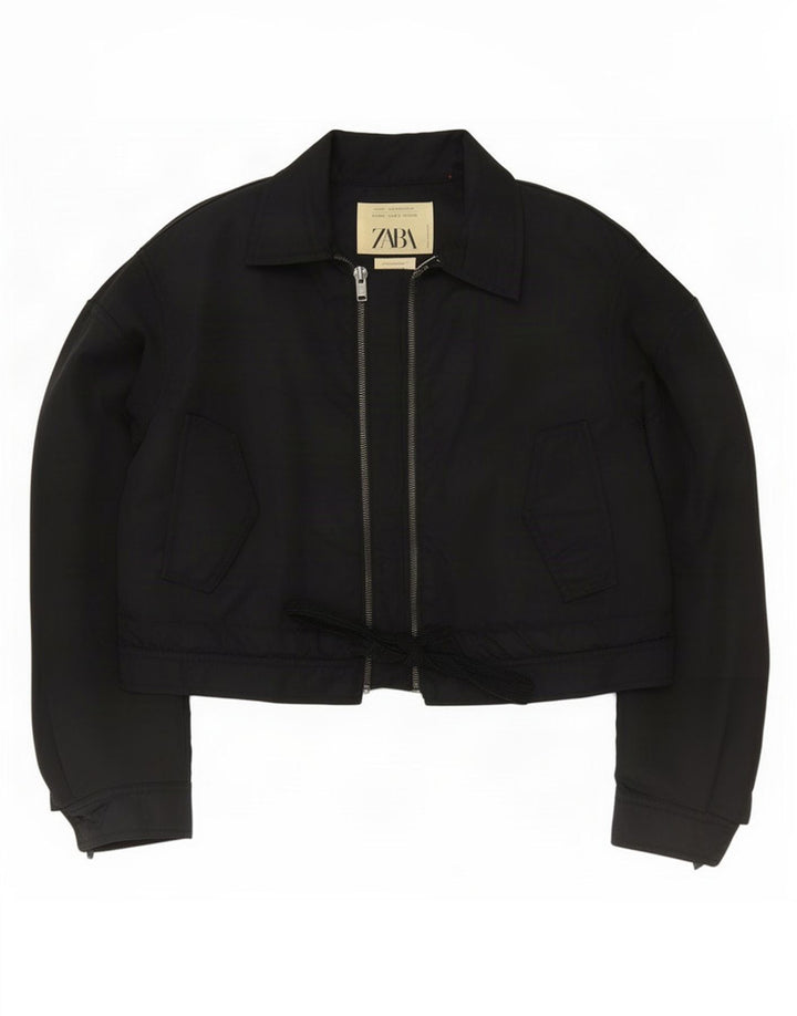 Zara Mujer Chaqueta Bomber Corta Extragrande UK 6 XS Poliamida Negra