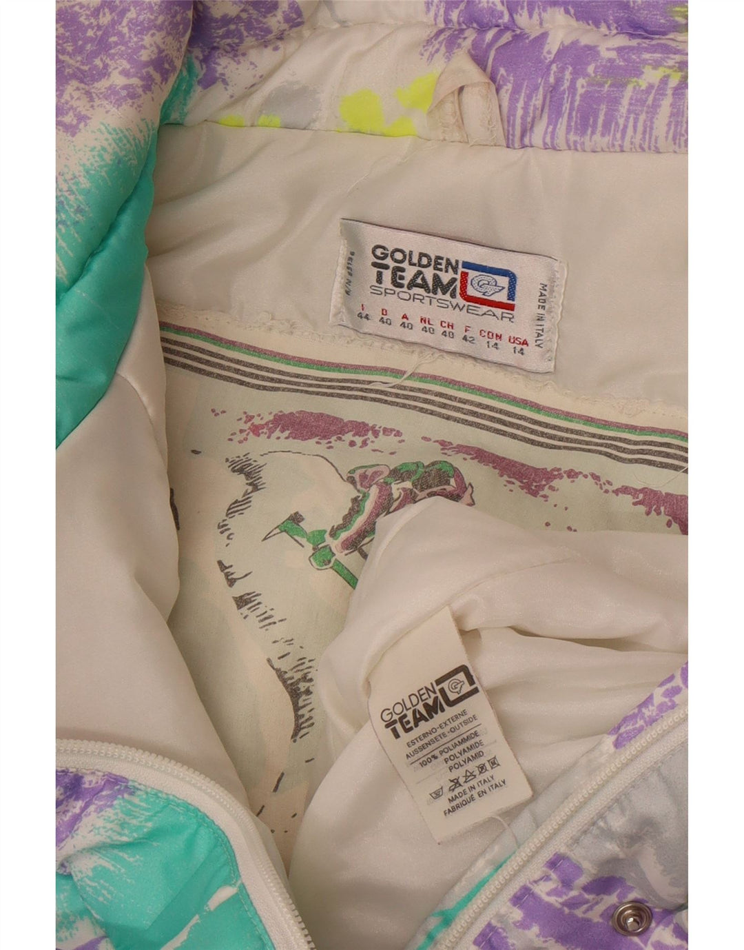 Mono de esquí para mujer Golden Team IT 44 Poliamida con bloques de color morado mediano