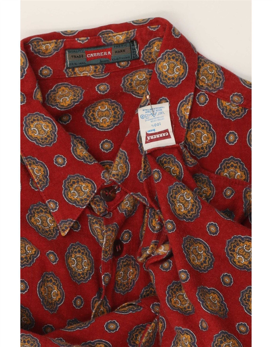 Camisa Carrera Hombre Algodón Paisley Rojo Mediano