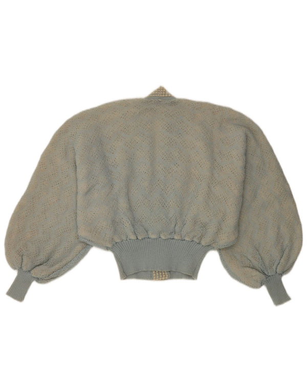 Vintage mujer cultivo doble pecho cardigan suéter Reino Unido 16 azul grande