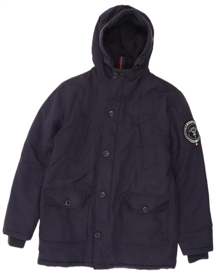 Superdry Parka con capucha para hombre, talla 40, nailon azul marino grande