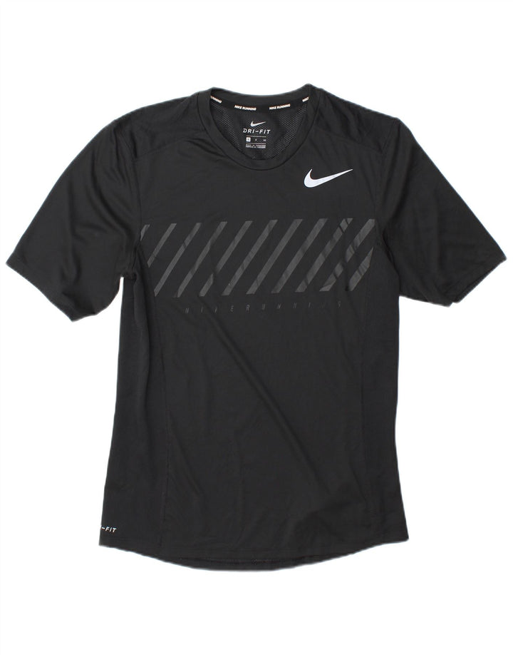 Nike - Camiseta para correr Dri Fit para hombre, talla pequeña, poliéster a rayas negras