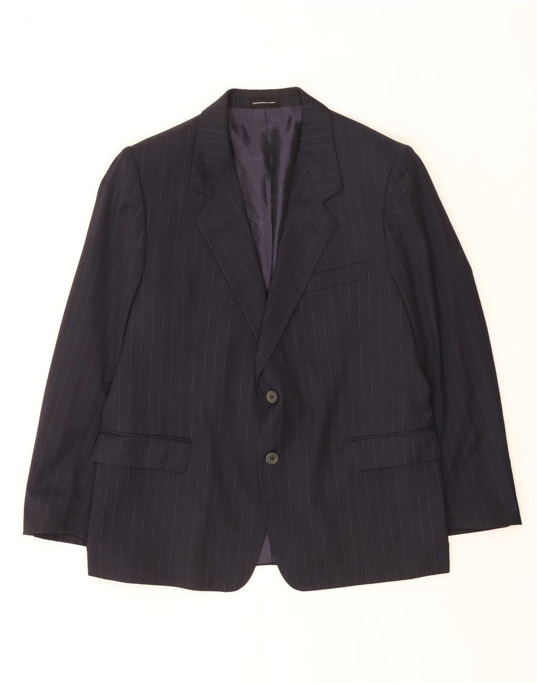 Vintage hombres 2 botones Blazer chaqueta Reino Unido 40 grande azul marino a rayas