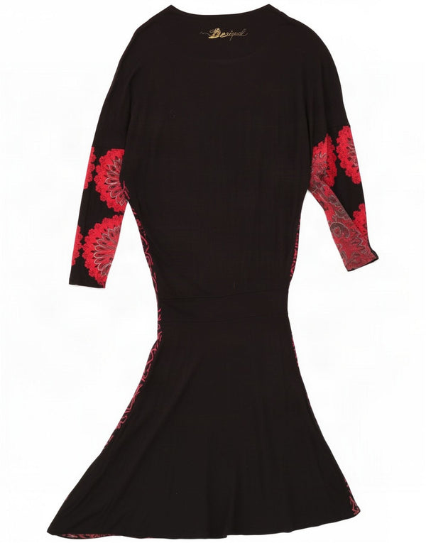 Desigual Vestido acampanado de manga larga para mujer UK 44 Viscosa floral negra mediana