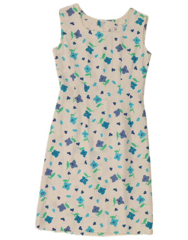 Vintage mujer sin mangas vestido de vaina Reino Unido 12 medio blanco floral