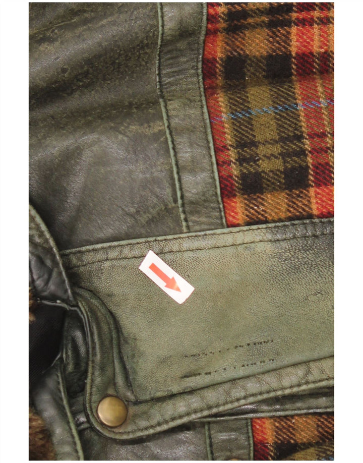 Vintage chaqueta de cuero para hombre Reino Unido 46 3XL cuero de cheque verde