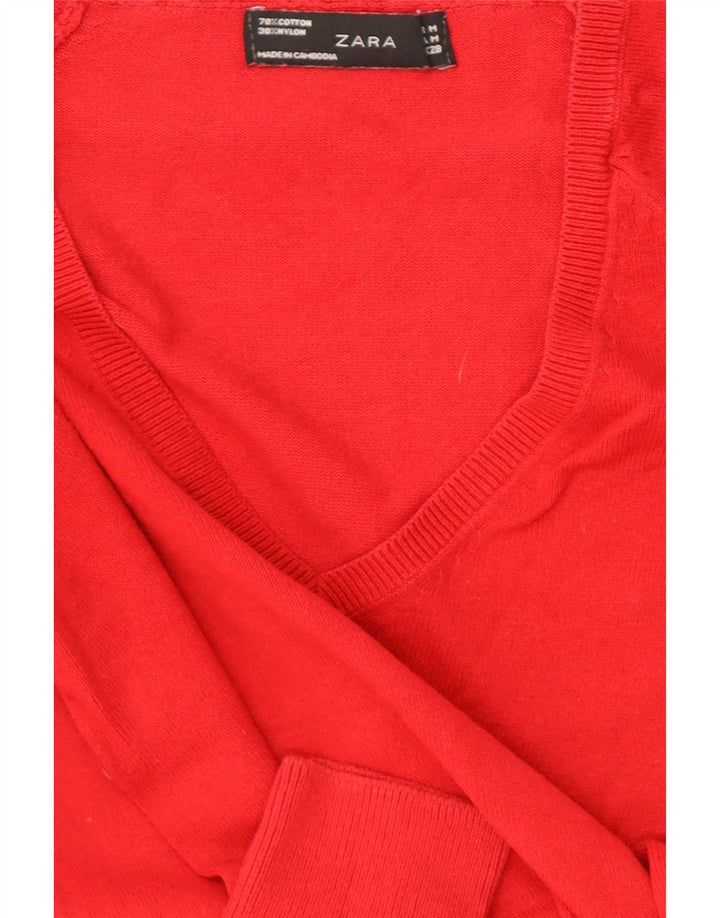 Zara - Jersey con cuello en V para mujer, talla 40, talla M, color rojo