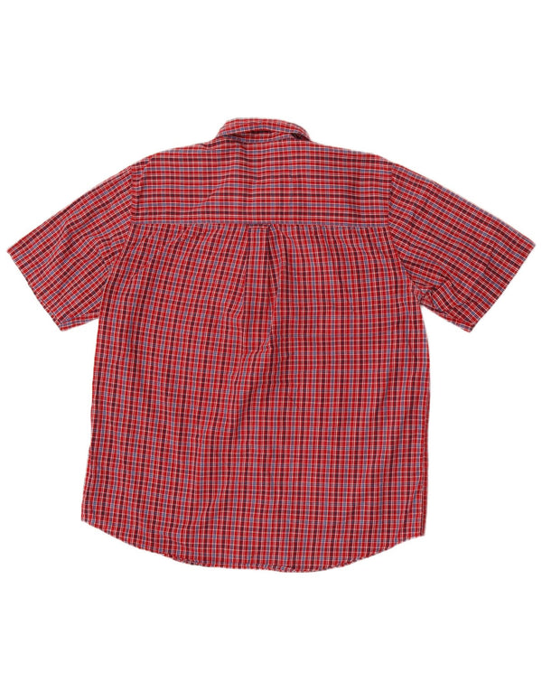 Chaps Camisa de manga corta para hombre de fácil cuidado, algodón a cuadros rojos grandes