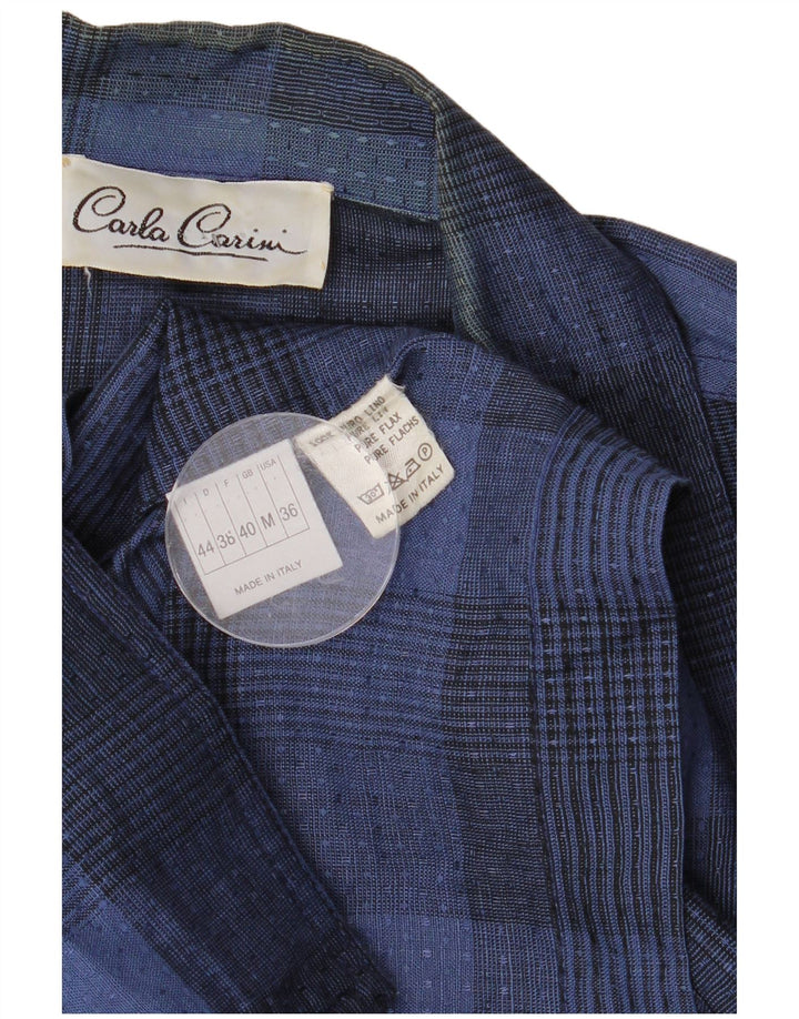 Carla Carini Chaqueta tipo blazer larga para mujer UK 44 Medium Navy Blue Check