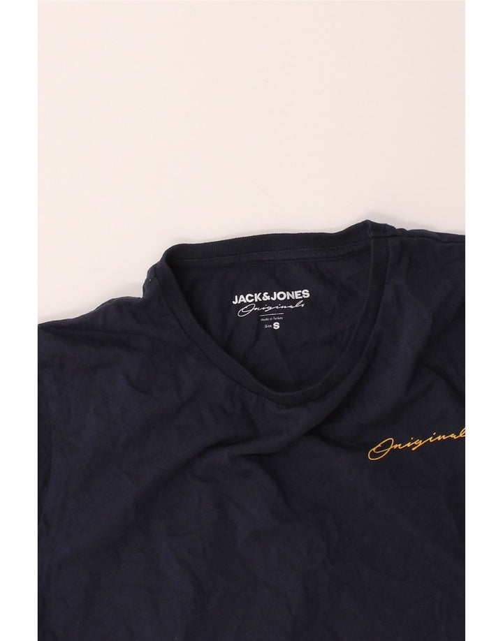 JACK & JONES Mens Graphic Top Long Sleeve Small Navy Blue Cotton Vintage Jack & Jones and Second-Hand Jack & Jones from Messina Hembry 