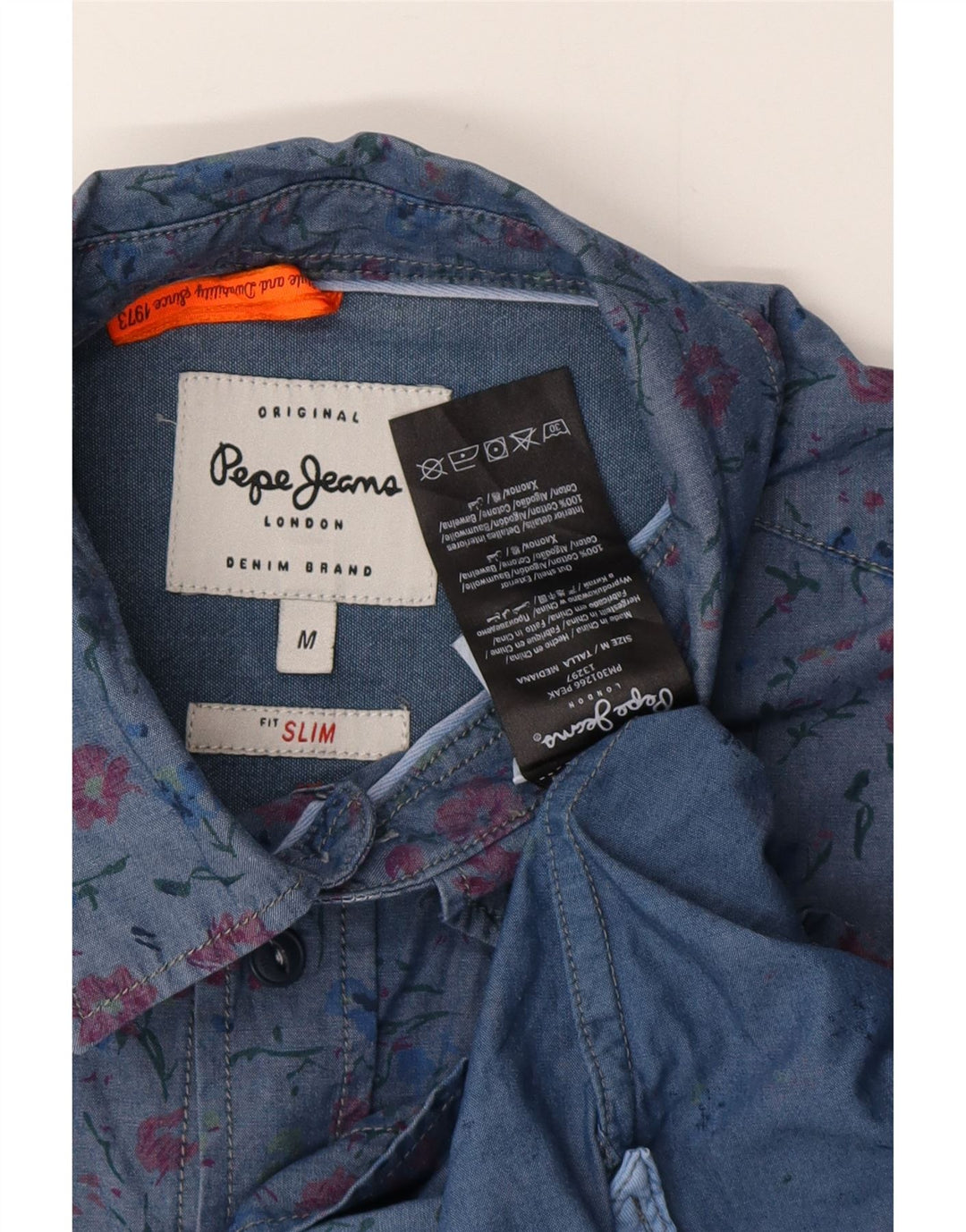 PEPE JEANS Camisa ajustada de hombre en algodón floral azul medio