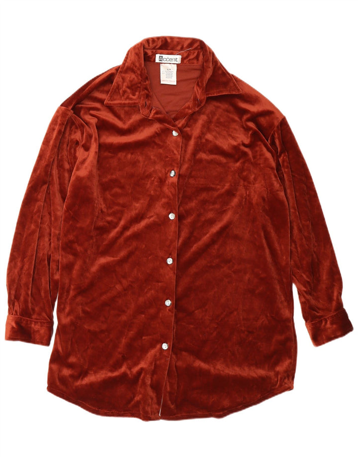Vintage mujer vestido de camisa de gran tamaño Reino Unido 10 pequeño poliéster marrón