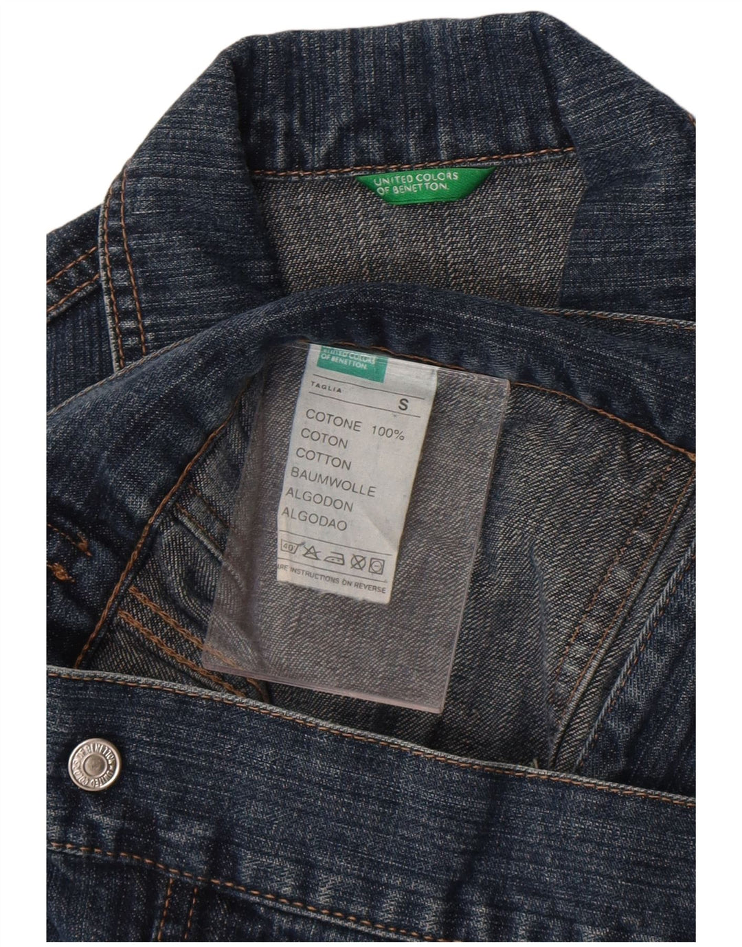 Benetton Chaqueta Vaquera Mujer ES 40 Pequeña Algodón Azul