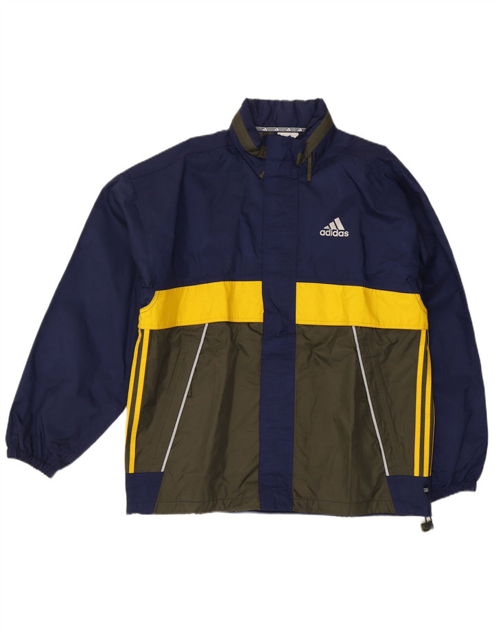 Adidas Chaqueta impermeable con capucha para hombre UK 40/42 Medium Azul marino Colorblock