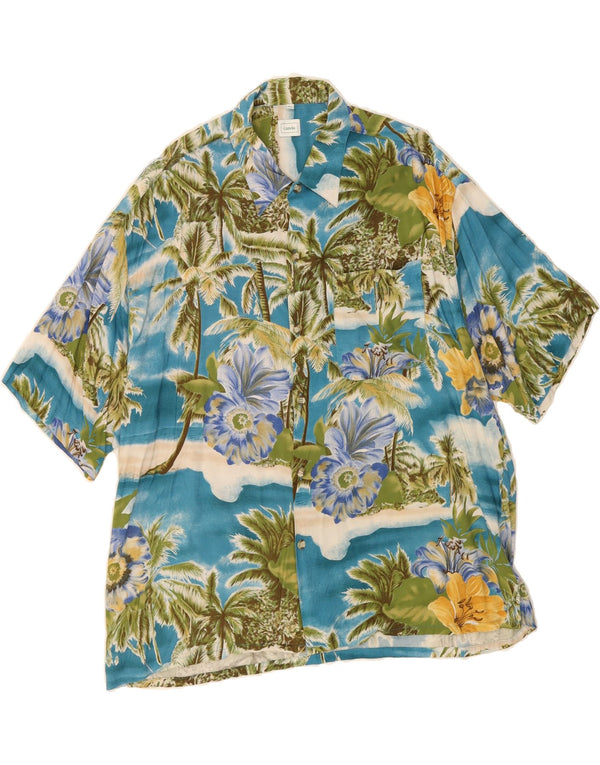 CANDA Mens Graphic Short Sleeve Shirt XL Blue Floral Viscose Hawaiian