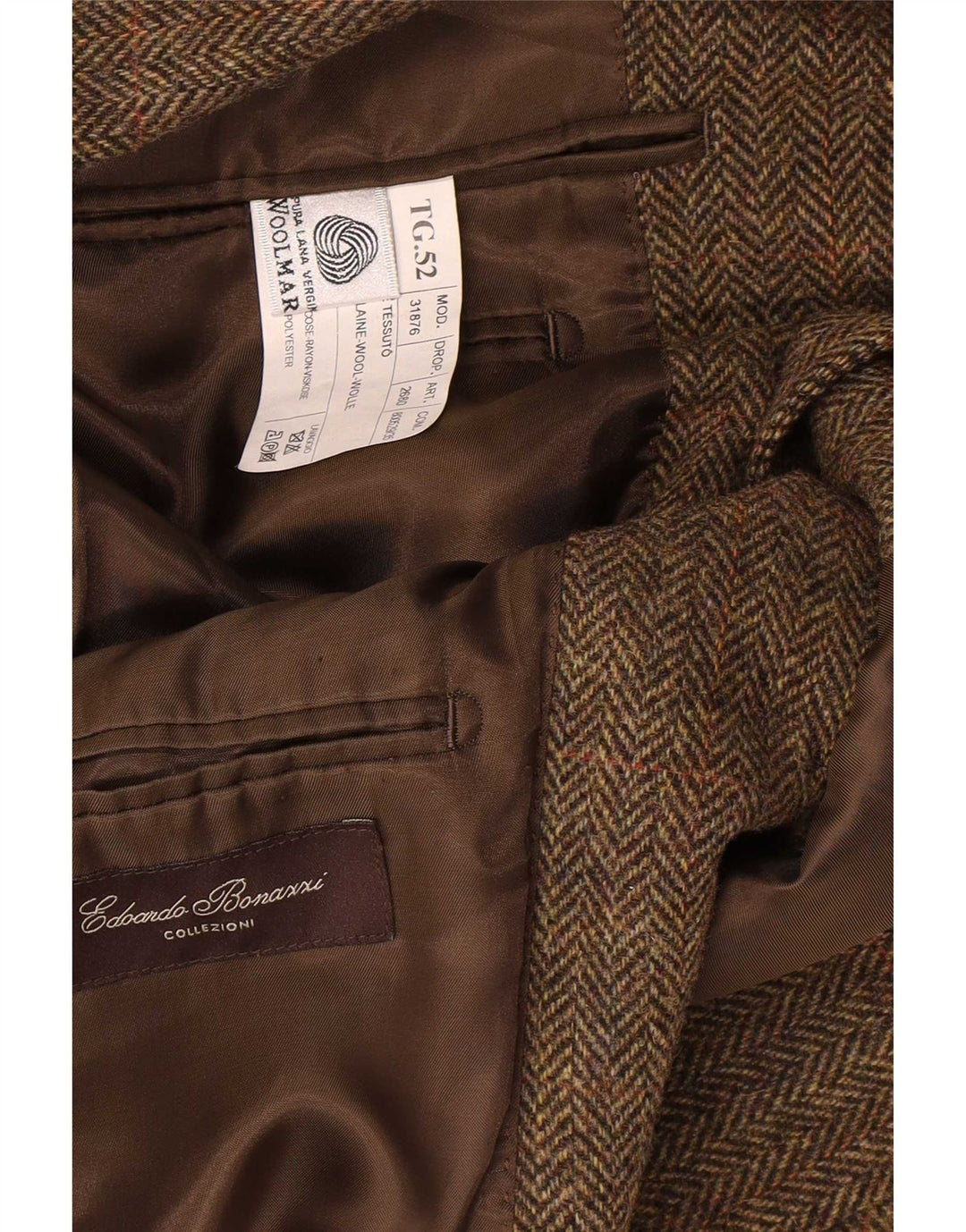 Vintage hombres 3 botones Blazer chaqueta IT 52 XL lana de espiga caqui