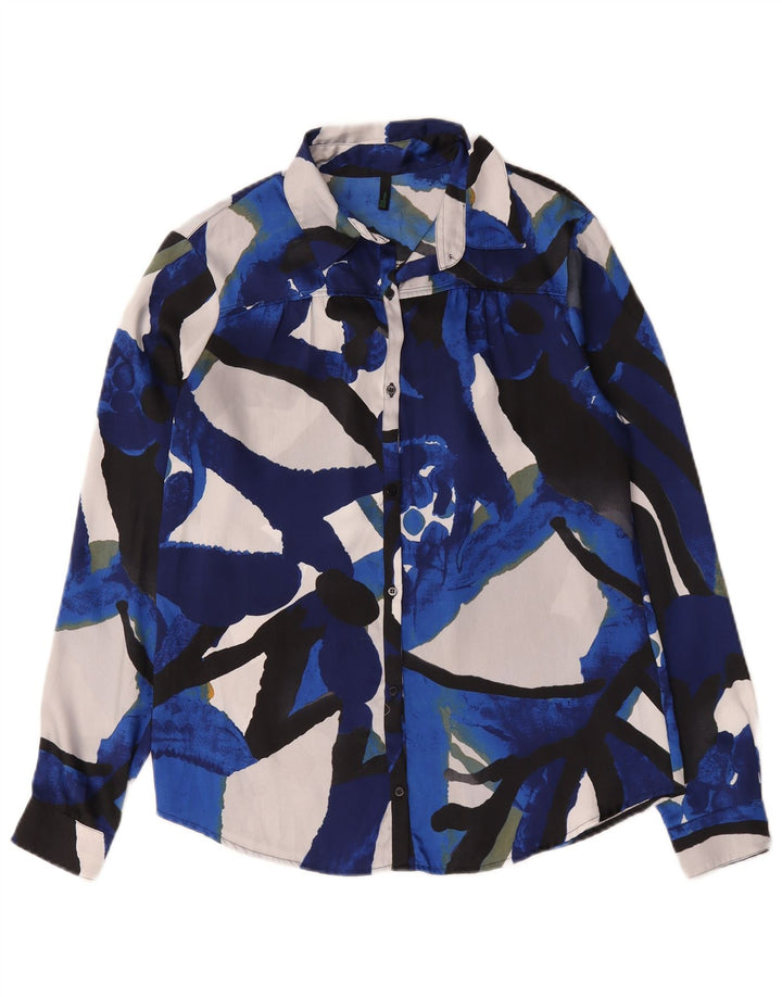Benetton Blusa Camisera Con Estampado Abstracto ES 44 Azul Medio Poliéster