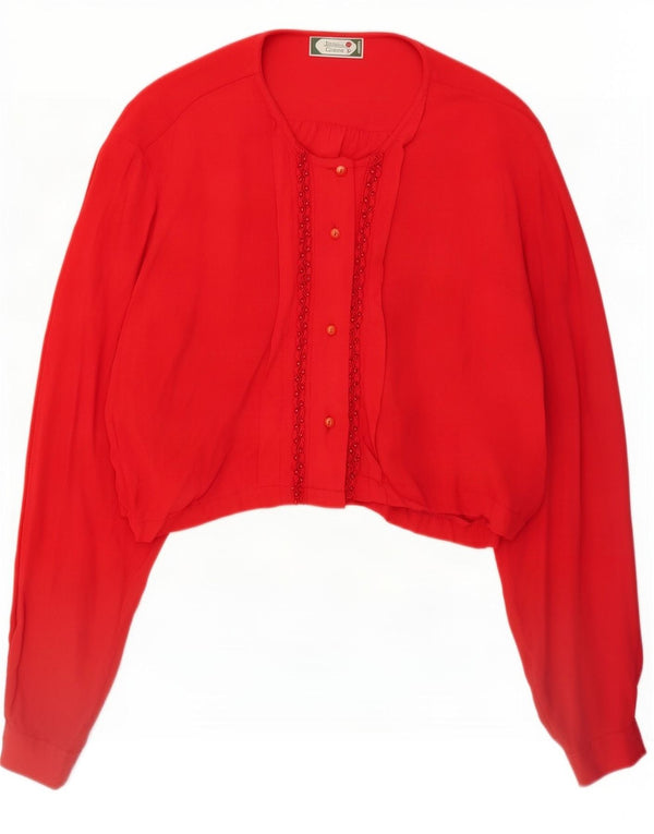 Vintage mujer crop oversized camisa blusa Reino Unido 16 rojo grande