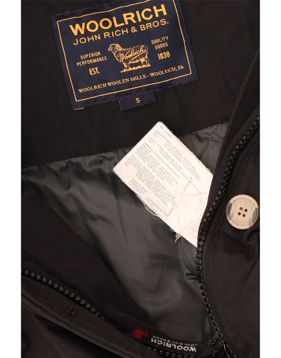 Woolrich Abrigo acolchado con capucha para mujer UK 10 Small Algodón negro