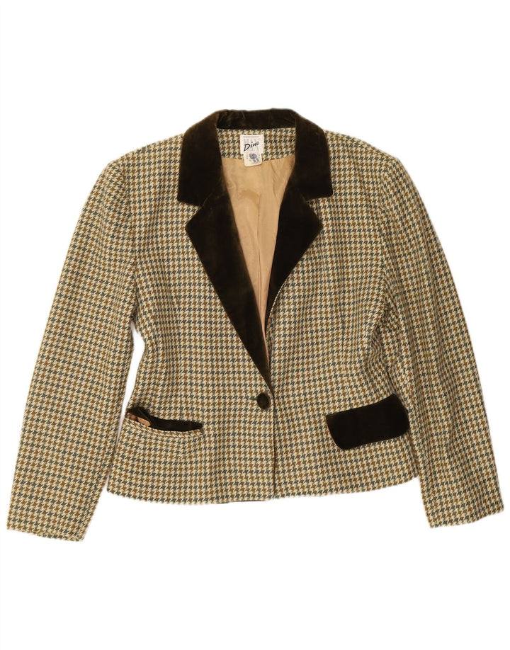 Vintage mujer 1 botón Blazer chaqueta EU 38 Medium Beige Houndstooth