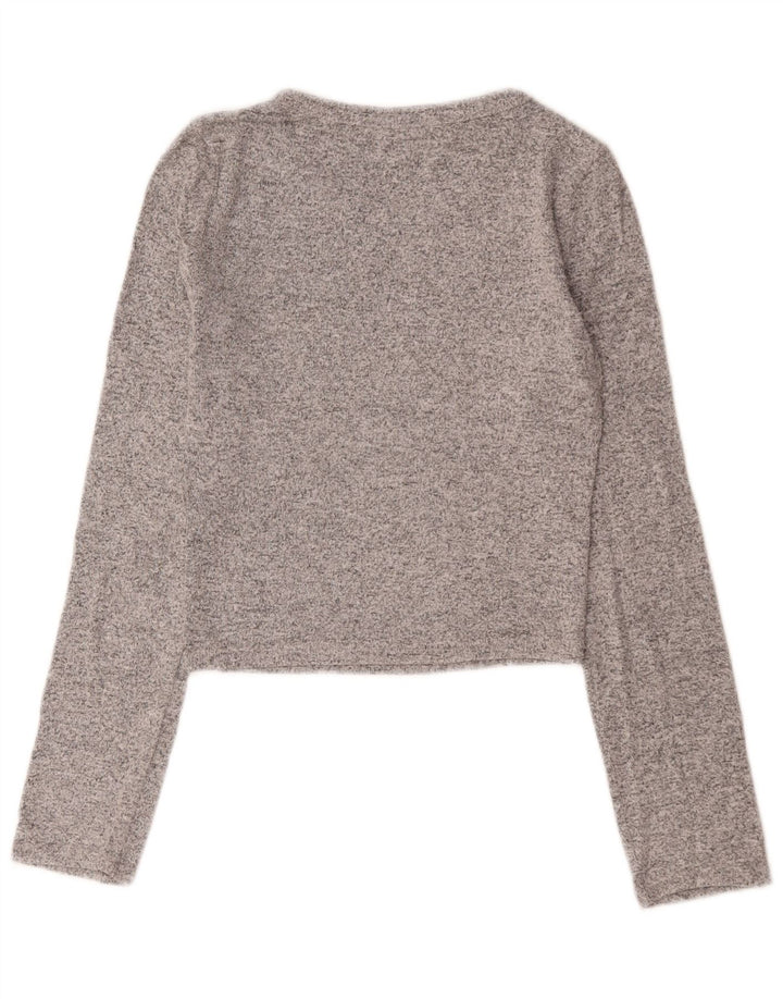 Zara Mujer Crop Top Manga Larga UK 8 Small Gris Viscosa