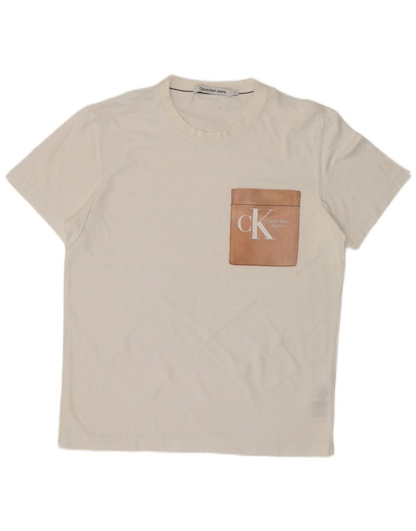 CALVIN KLEIN JEANS Camiseta gráfica para hombre Top Medium White Cotton