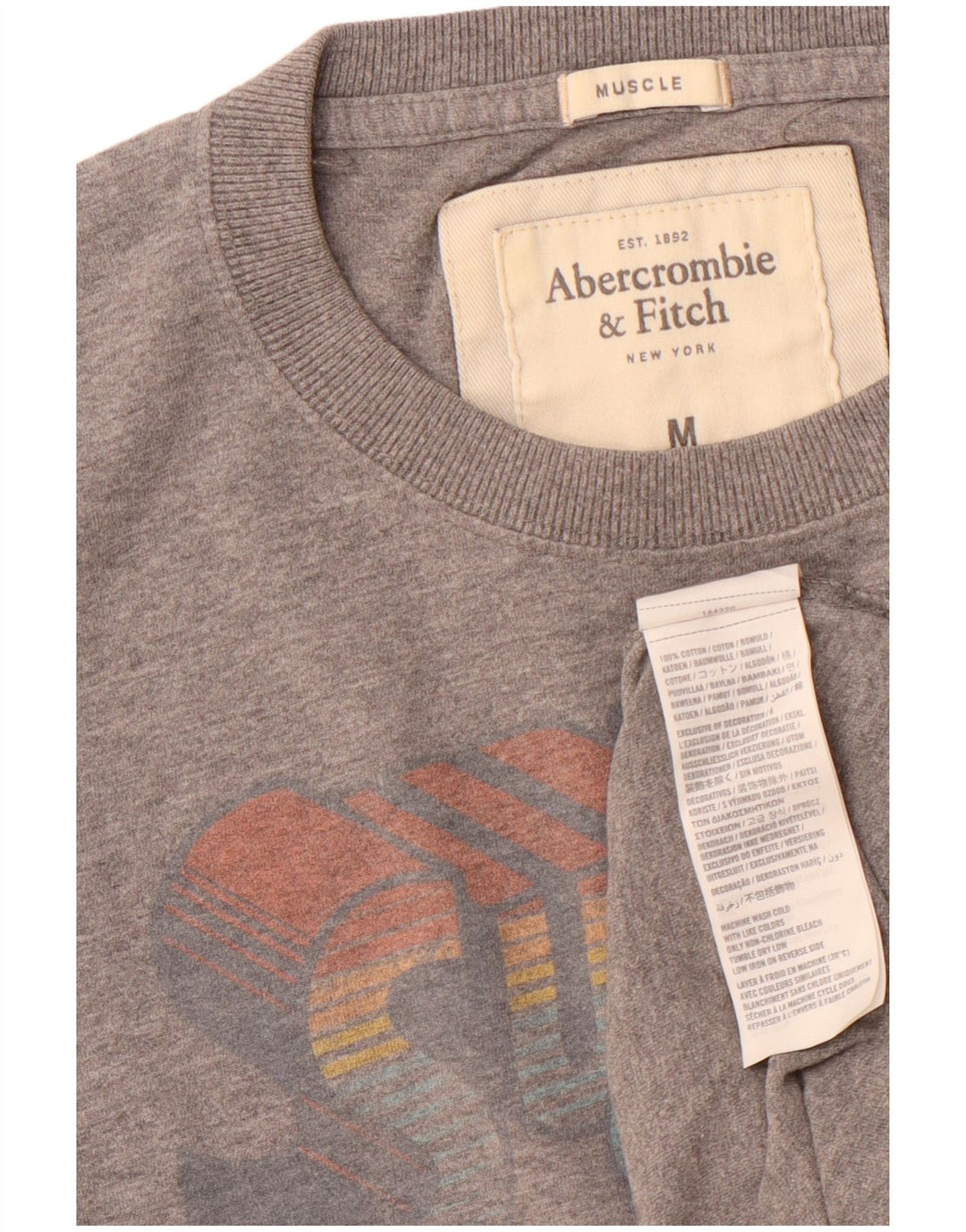 ABERCROMBIE & FITCH Camiseta con gráfico muscular para hombre Top de algodón gris medio
