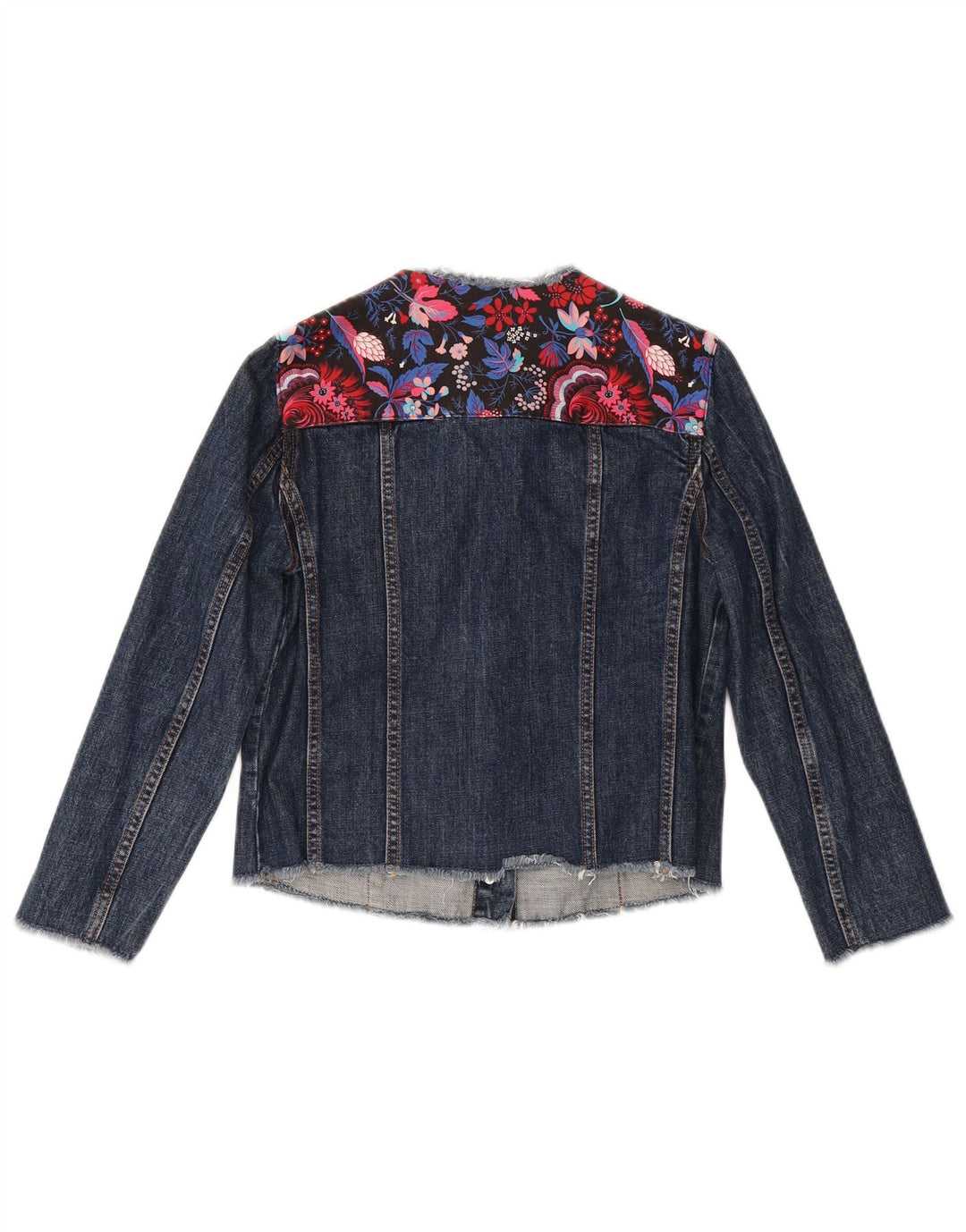 MSGM Chaqueta vaquera corta de manga 3/4 para mujer IT 40 Small Azul marino Floral