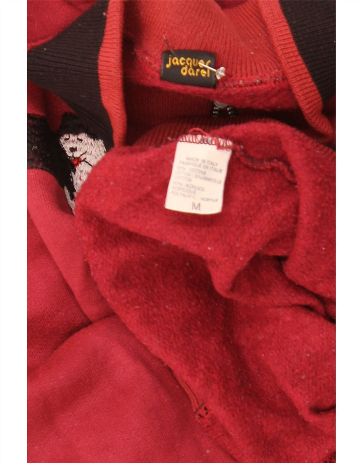 Vintage hombres sudadera gráfica jumper medio rojo colorblock algodón